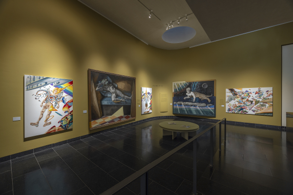 Installation view, J.F. Willumsen and Martin Bigum, Willumsens Museum, 2024, J.F. Willumsen and Martin Bigum, Som et møl mod flammen/ Like a moth to the flame, Willumsens Museum and Randers Kunstmuseum, Jan.-Oct. 2024, curated by Merete Sanderhoff