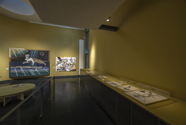 Installation view, J.F. Willumsen and Martin Bigum, Willumsens Museum, 2024, J.F. Willumsen and Martin Bigum, Som et møl mod flammen/ Like a moth to the flame, Willumsens Museum and Randers Kunstmuseum, Jan.-Oct. 2024, curated by Merete Sanderhoff