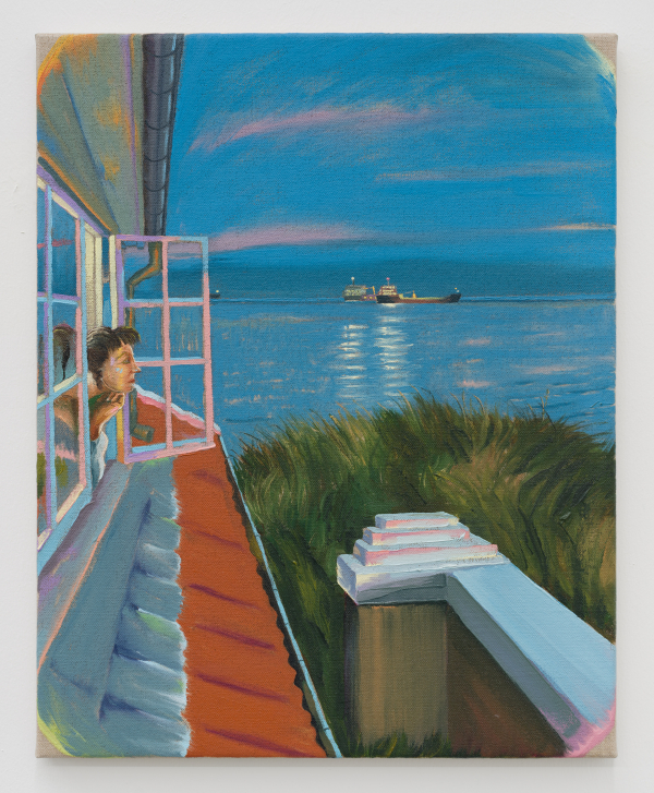 From/ Fra Klitgaarden, Skagen, The Blue Hour/ Den blå time, 2024, oil on canvas, 50 x 40 cm, The bubbles ( and the Lions Mane Jelly Fish!) in the creek, Charlotte Fogh Gallery, Oct.-Nov. 2024