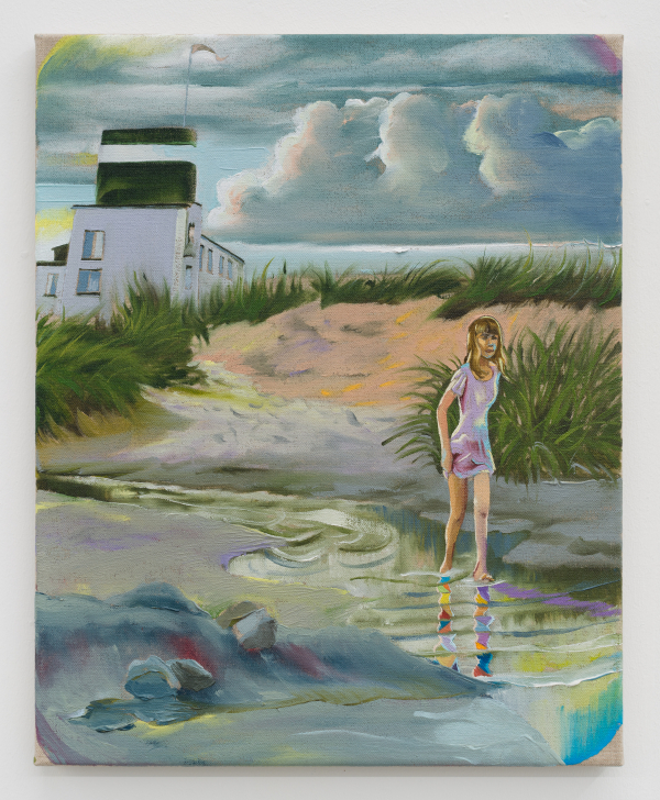 Girl in Østerbæk, Hornbæk/ Pige i Østerbæk, Hornbæk, 26 maj, 2024, kl. 14.22 ,oil/canvas, 50 x 40 cm,  2024, The bubbles ( and the Lions Mane Jelly Fish!) in the creek, Charlotte Fogh Gallery, Oct.-Nov. 2024