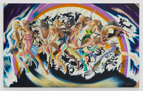 Common Ground/ Fælles fodslag, 2024, oil on canvas 160 x 260 cm, The bubbles ( and the Lions Mane Jelly Fish!) in the creek, Charlotte Fogh Gallery, Oct.-Nov. 2024