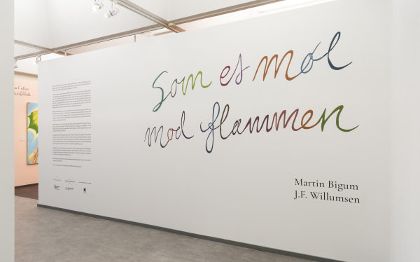 Installation view, J.F. Willumsen and Martin Bigum, Randers Kunstmuseum, 2024, J.F. Willumsen and Martin Bigum, Som et møl mod flammen/ Like a moth to the flame, Willumsens Museum and Randers Kunstmuseum, Jan.-Oct. 2024, curated by Merete Sanderhoff