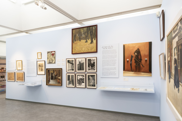 Installation view, J.F. Willumsen and Martin Bigum, Randers Kunstmuseum, 2024, J.F. Willumsen and Martin Bigum, Som et møl mod flammen/ Like a moth to the flame, Willumsens Museum and Randers Kunstmuseum, Jan.-Oct. 2024, curated by Merete Sanderhoff
