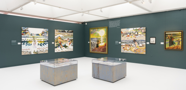 Installation view, J.F. Willumsen and Martin Bigum, Randers Kunstmuseum, 2024, J.F. Willumsen and Martin Bigum, Som et møl mod flammen/ Like a moth to the flame, Willumsens Museum and Randers Kunstmuseum, Jan.-Oct. 2024, curated by Merete Sanderhoff