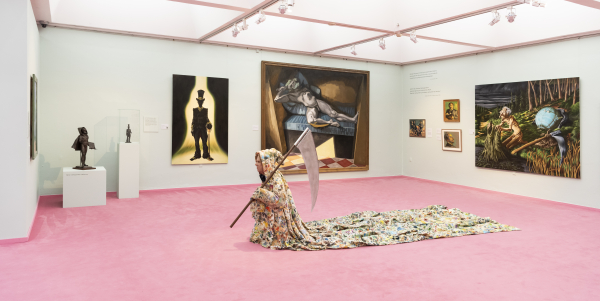 Installation view, J.F. Willumsen and Martin Bigum, Randers Kunstmuseum, 2024, J.F. Willumsen and Martin Bigum, Som et møl mod flammen/ Like a moth to the flame, Willumsens Museum and Randers Kunstmuseum, Jan.-Oct. 2024, curated by Merete Sanderhoff
