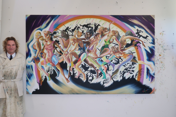 Martin next to Common Ground/Fælles fodslag, The bubbles ( and the Lions Mane Jelly Fish!) in the creek, Charlotte Fogh Gallery, Oct.-Nov. 2024